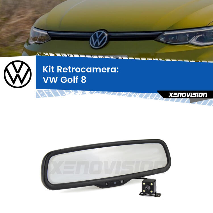 Kit Telecamera Parcheggio e Specchietto retrovisore con display invisibile per VW Golf 8 . Spento è identico all’originale. In retromarcia, l’immagine appare in un riquadro prima invisibile