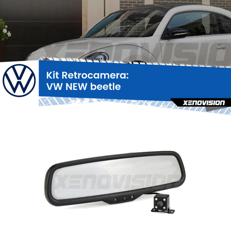 Kit Telecamera Parcheggio e Specchietto retrovisore con display invisibile per VW New Beetle . Spento è identico all’originale. In retromarcia, l’immagine appare in un riquadro prima invisibile