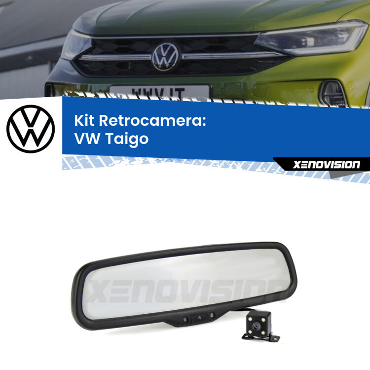 Kit Telecamera Parcheggio e Specchietto retrovisore con display invisibile per VW Taigo . Spento è identico all’originale. In retromarcia, l’immagine appare in un riquadro prima invisibile