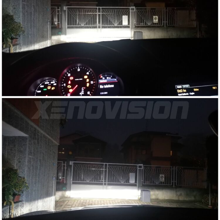 <strong>Kit trasformazione a LED per fari xenon di serie Porsche Macan</strong> 95B 2014 - 2018. Lampade <strong>D3S</strong> Plug&Play no-errori 24.000Lumen da Xenovision.