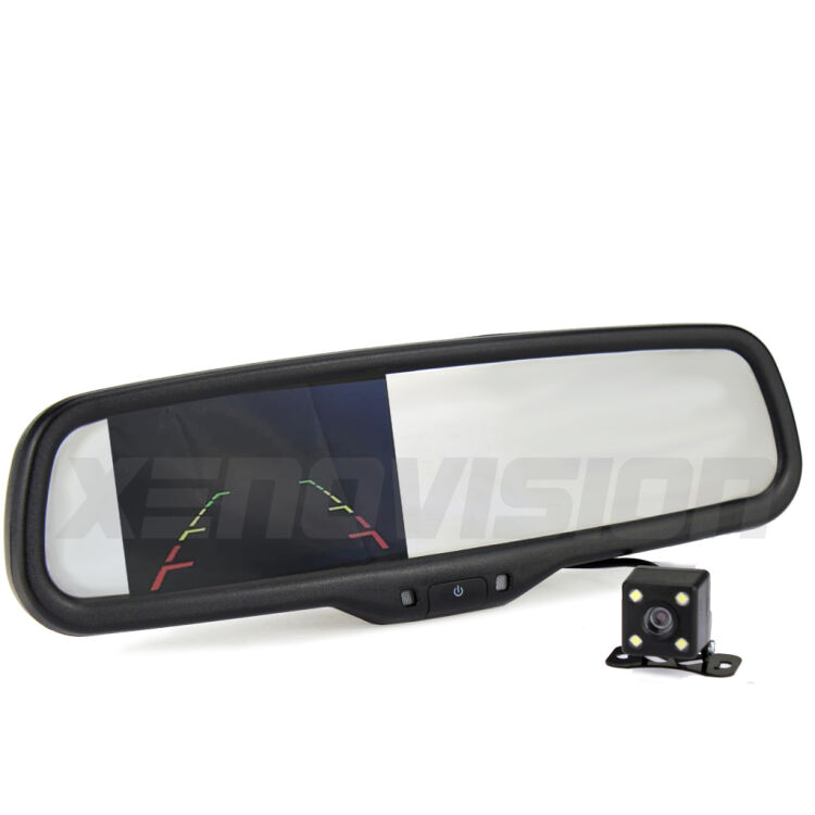 <p>Kit Telecamera Parcheggio e Specchietto retrovisore con display invisibile incorporato e staffa montaggio su parabrezza. Da spento è indistinguibile da un retrovisore originale. Con 2 ingressi video per telecamere retromarcia, l'immagine appare in un riquadro che prima era invisibile.</p>