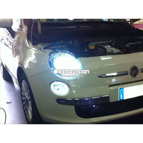 <p>Kit xenon e DRL Led Ultraluminosi (400Lumen!) per Fiat 500. 100% Plug&amp;Play, l&#39;unico in Italia con Led DRL Ultraluminosi zero spie. Un prodotto completo e introvabile altrove, qualit&agrave; Garantita Xenovision.</p>